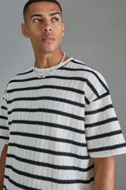 Oversized Textured Stripe T-shirt | BoohooMAN UK