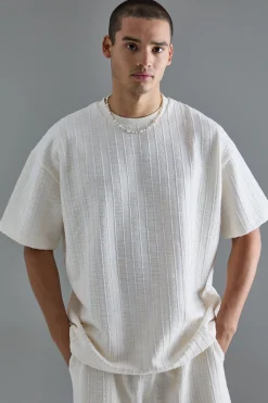 Oversized Textured Stripe T-shirt | BoohooMAN UK