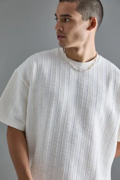 Oversized Textured Stripe T-shirt | BoohooMAN UK