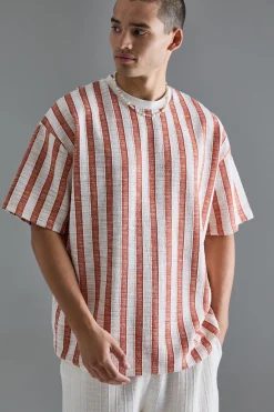 Oversized Textured Stripe T-shirt | BoohooMAN UK