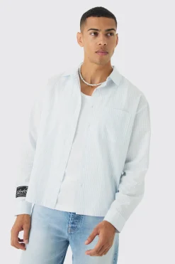 Oversized Textured Stripe Long Sleeve Boxy Shirt | BoohooMAN UK