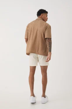 Oversized Textured Wrap Tie Half Sleeve Shirt | BoohooMAN UK
