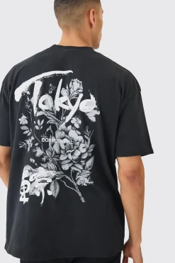 Oversized Tokyo Floral Print T-shirt | BoohooMAN UK