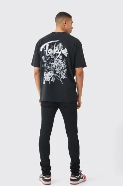 Oversized Tokyo Floral Print T-shirt | BoohooMAN UK