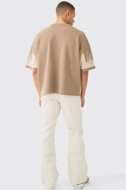 Oversized Tonal Abstract Drawing Knitted T-shirt | BoohooMAN UK