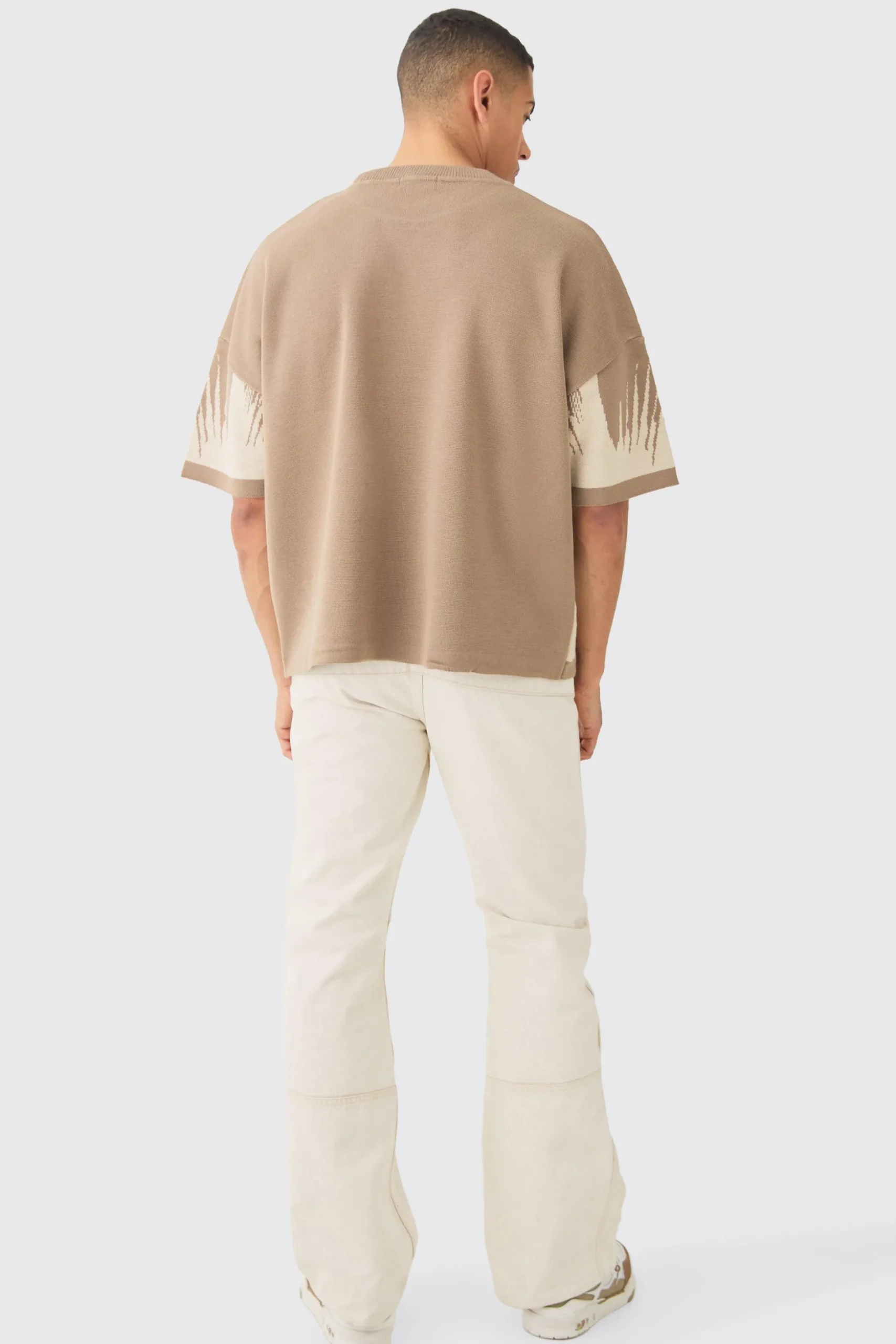 Oversized Tonal Abstract Drawing Knitted T-shirt | BoohooMAN UK