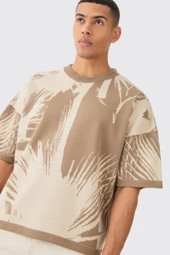 Oversized Tonal Abstract Drawing Knitted T-shirt | BoohooMAN UK