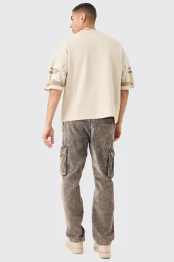 Oversized Tonal Scenic Drawing Knitted T-shirt | BoohooMAN UK