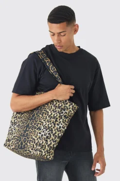 Oversized Tote Bag In Leopard Print | BoohooMAN UK