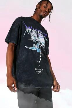 Oversized Tour Print Acid Wash T-shirt | BoohooMAN UK