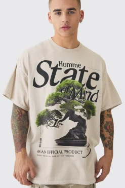 Oversized Tree Print Heavyweight Wash T-shirt | BoohooMAN UK