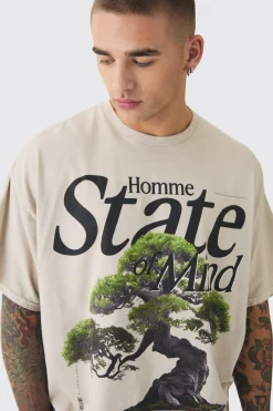 Oversized Tree Print Heavyweight Wash T-shirt | BoohooMAN UK