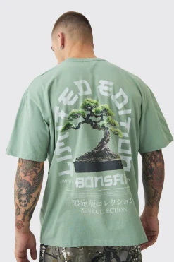 Oversized Tree Print Washed T-shirt | BoohooMAN UK