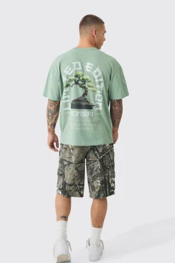 Oversized Tree Print Washed T-shirt | BoohooMAN UK