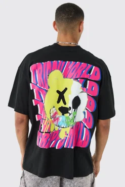 Oversized Trippy Bear Graphic T-shirt | BoohooMAN UK
