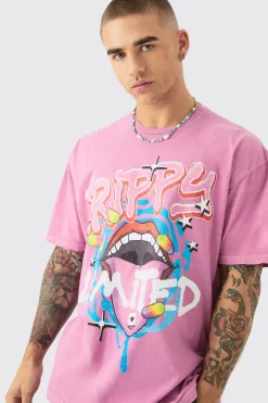 Oversized Trippy Lip Graphic T-shirt | BoohooMAN UK