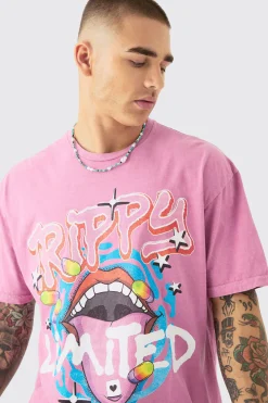Oversized Trippy Lip Graphic T-shirt | BoohooMAN UK