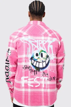 Oversized Trippy Printed Check Shirt | BoohooMAN UK