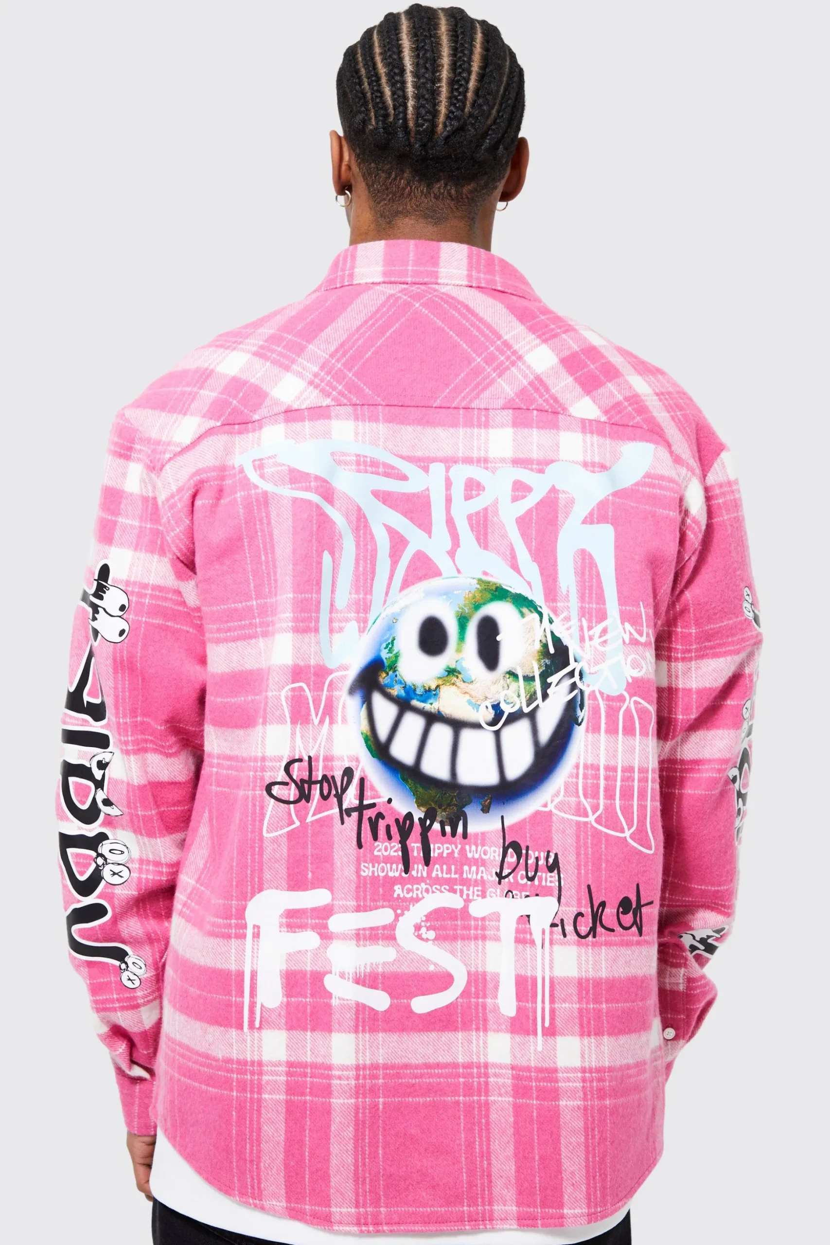 Oversized Trippy Printed Check Shirt | BoohooMAN UK