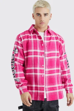 Oversized Trippy Printed Check Shirt | BoohooMAN UK