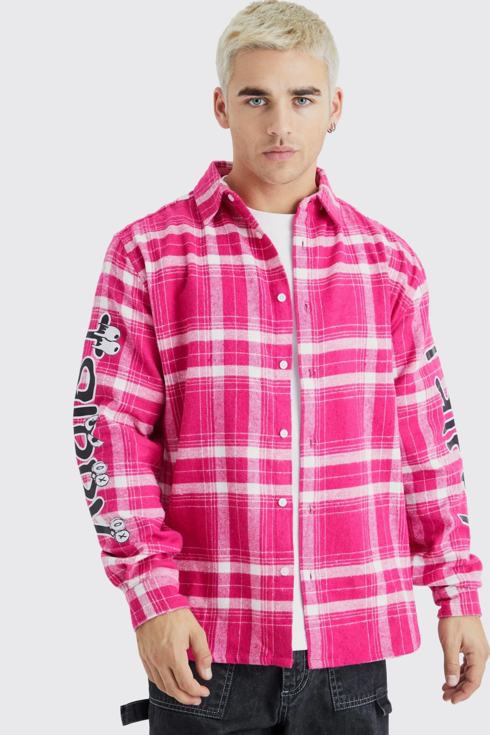 Oversized Trippy Printed Check Shirt | BoohooMAN UK