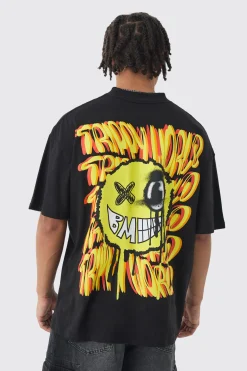 Oversized Trippy Smiley Face Graphic T-shirt | BoohooMAN UK
