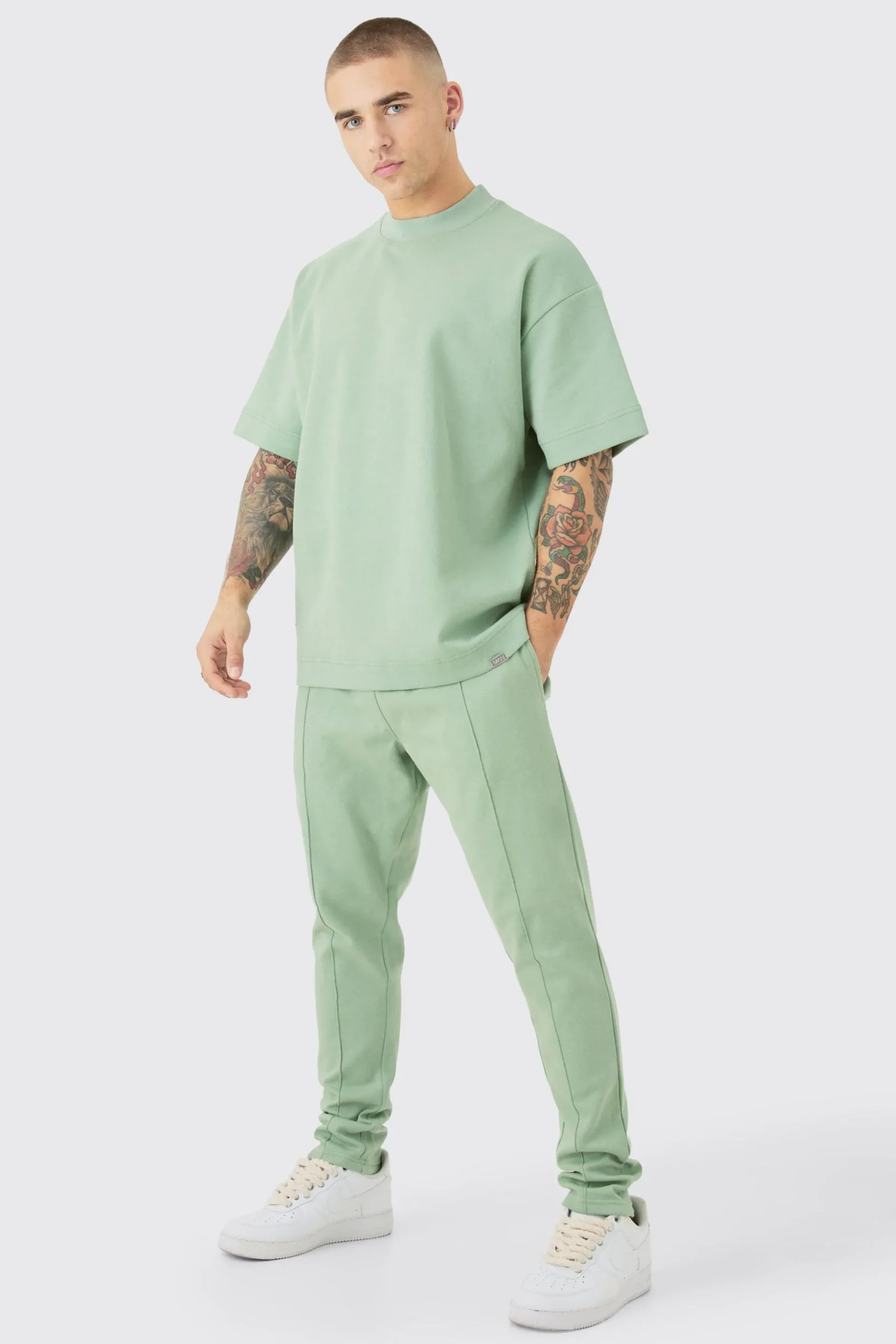 Oversized T-shirt & Tapered Jogger Interlock Set | BoohooMAN UK