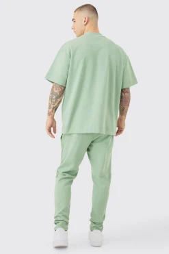 Oversized T-shirt & Tapered Jogger Interlock Set | BoohooMAN UK
