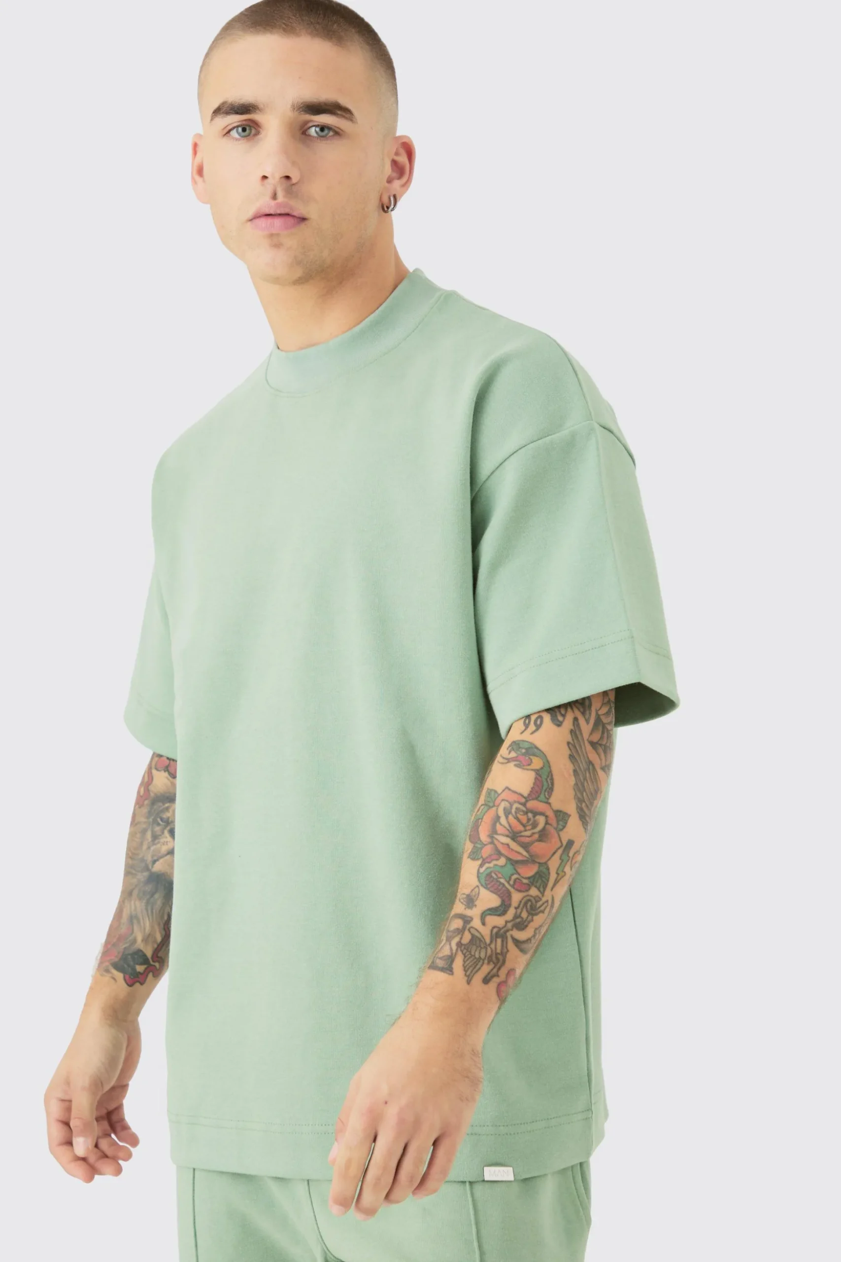 Oversized T-shirt & Tapered Jogger Interlock Set | BoohooMAN UK