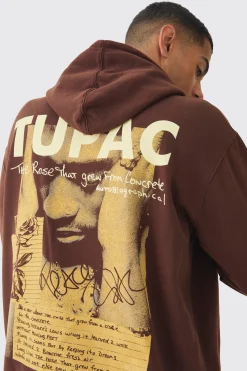 Oversized Tupac Wash License Print Hoodie | BoohooMAN UK