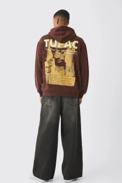 Oversized Tupac Wash License Print Hoodie | BoohooMAN UK