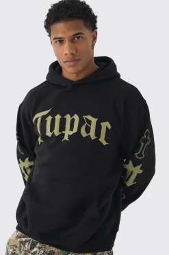 Oversized Tupac Wash License Print Hoodie | BoohooMAN UK