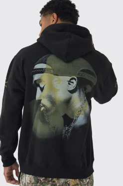 Oversized Tupac Wash License Print Hoodie | BoohooMAN UK