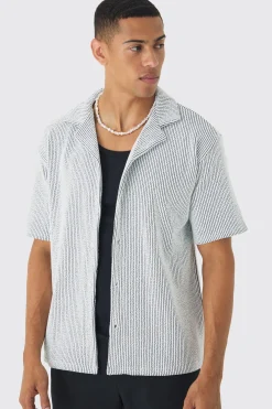 Oversized Two-tone Ribbed Revere Jersey Shirt | BoohooMAN UK