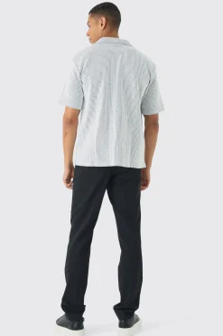 Oversized Two-tone Ribbed Revere Jersey Shirt | BoohooMAN UK