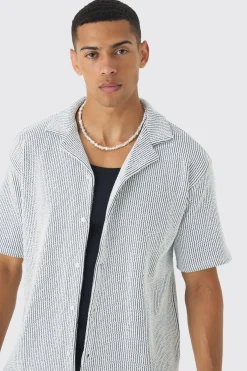 Oversized Two-tone Ribbed Revere Jersey Shirt | BoohooMAN UK