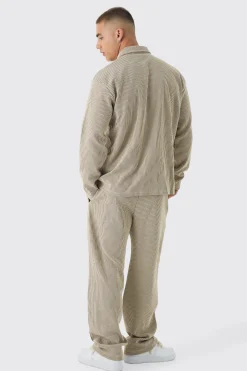 Oversized Two-tone Zip Ribbed Jersey Shirt & Straight Jogger Set | BoohooMAN UK