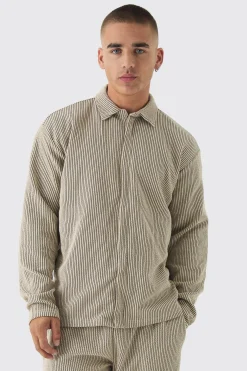 Oversized Two-tone Zip Ribbed Jersey Shirt & Straight Jogger Set | BoohooMAN UK