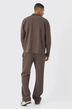 Oversized Two-tone Zip Ribbed Jersey Shirt & Straight Jogger Set | BoohooMAN UK
