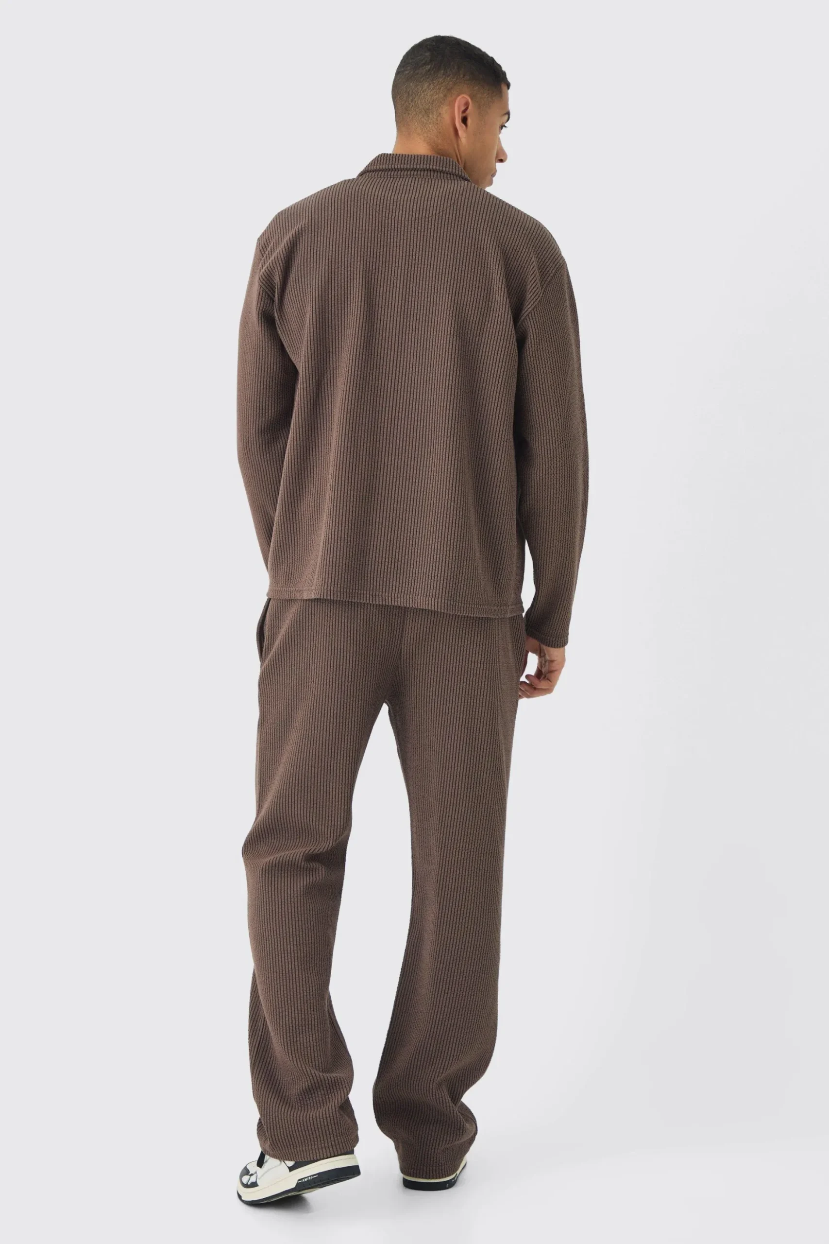 Oversized Two-tone Zip Ribbed Jersey Shirt & Straight Jogger Set | BoohooMAN UK