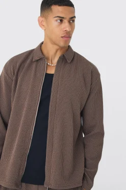 Oversized Two-tone Zip Ribbed Jersey Shirt & Straight Jogger Set | BoohooMAN UK