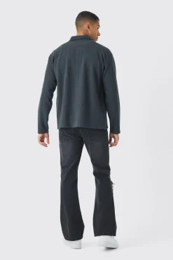 Oversized Two-tone Zip Through Ribbed Jersey Shirt | BoohooMAN UK