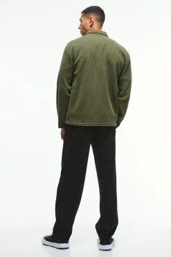 Oversized Two-tone Zip Through Ribbed Jersey Shirt | BoohooMAN UK
