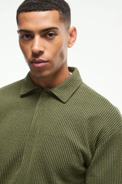 Oversized Two-tone Zip Through Ribbed Jersey Shirt | BoohooMAN UK