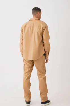 Oversized Utility Long Sleeve Pu Shirt | BoohooMAN UK