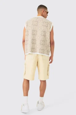 Oversized V Neck Crochet Knitted Tank | BoohooMAN UK