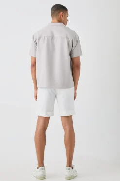 Oversized V Neck Dropped Shoulder Shirt In Off White | BoohooMAN UK