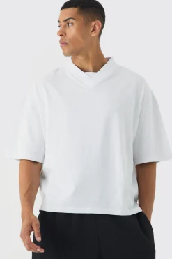 Oversized V Neck Dropped Shoulder Heavyweight Boxy T-shirt | BoohooMAN UK