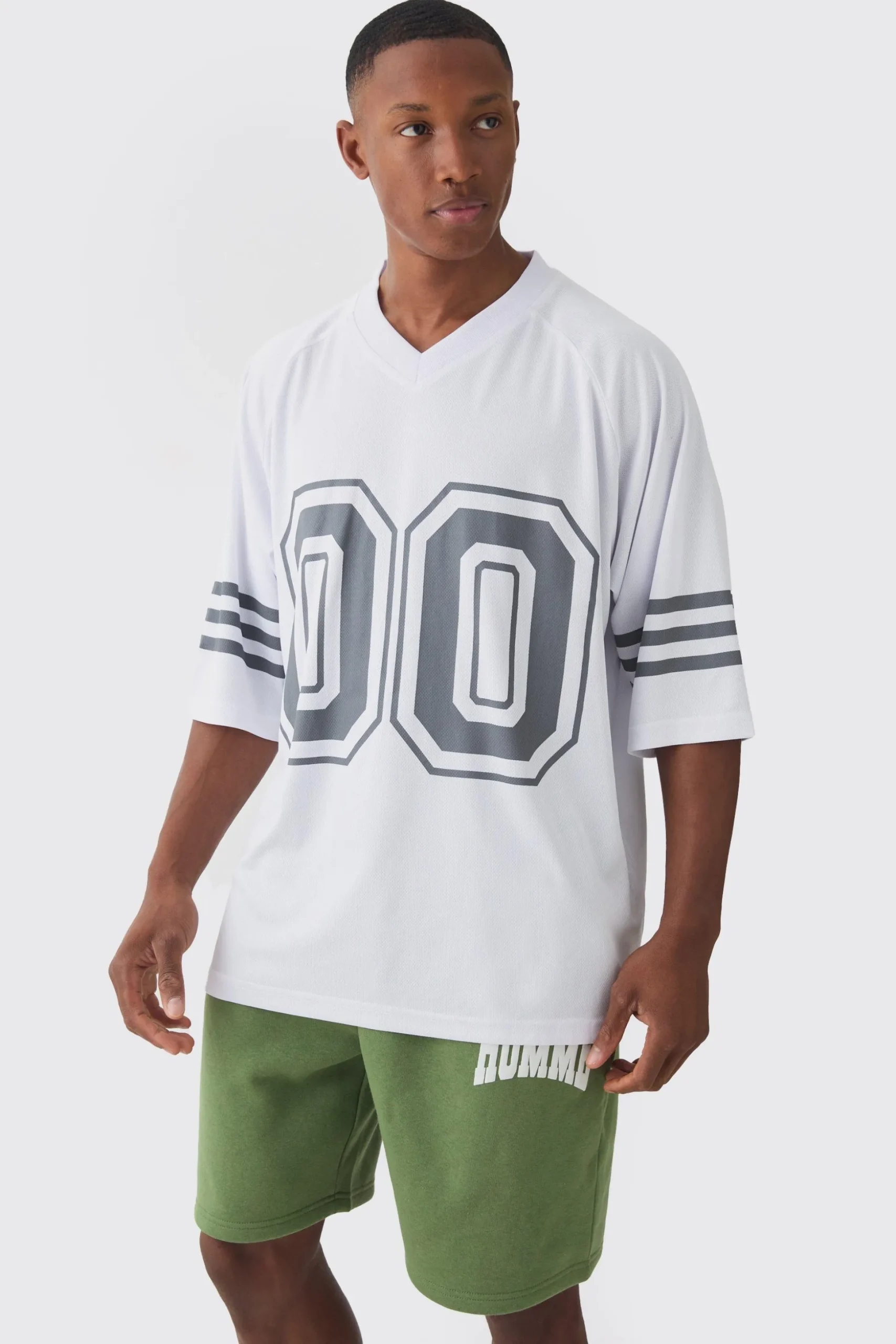 Oversized V Neck Official Football T-Shirt & Short Set | BoohooMAN UK
