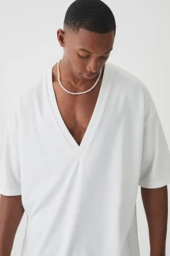 Oversized V Neck Ottoman Rib T-Shirt | BoohooMAN UK